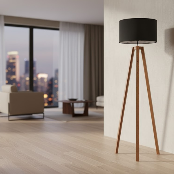 شابوه أرضي خشب طبيعي بغطاء كتان أوف وايت + قاعدة أسود ودهان بني محمر – موديل SKN-026 من أوسكار فرنتشر