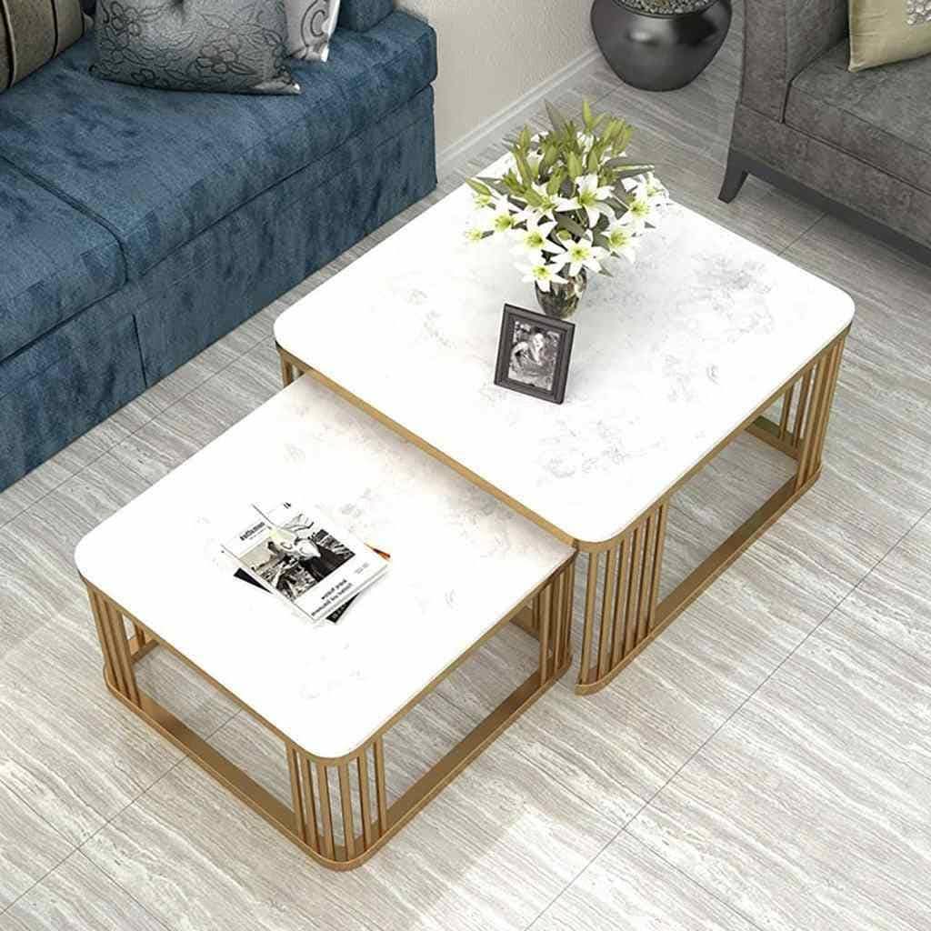 Set of Steel Coated Coffee Tables – Luxury Carrara Marble Surface – Elegant Modern Design – Model ZSL-028