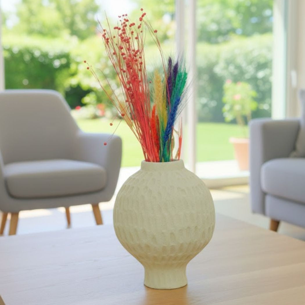 Beige-colored ceramic vase with a calm elegant design – KHK-037