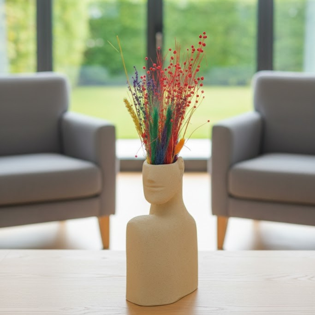 Beige-colored pottery vase with an elegant balanced design – KHK-042