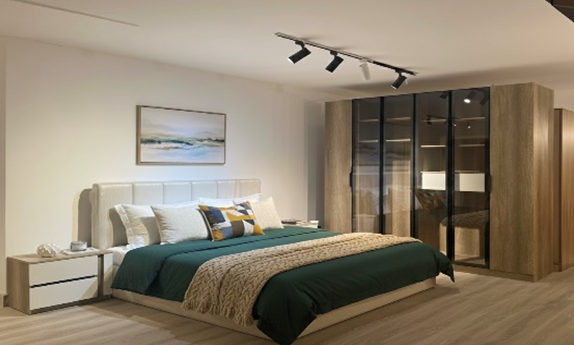 Modern bedroom wood counter melamine and fiber – bed + wardrobe + 2 nightstands + dressing table with frame – model ABG-004-A