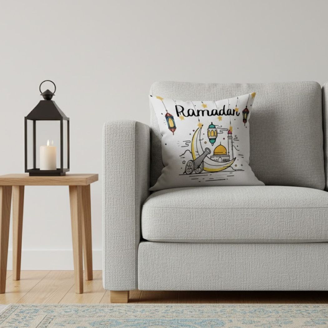 Ramadan Cushion 40×40 cm with Fiber Filling and Zipper – Elegant Ramadan Design | OS-RAM-049