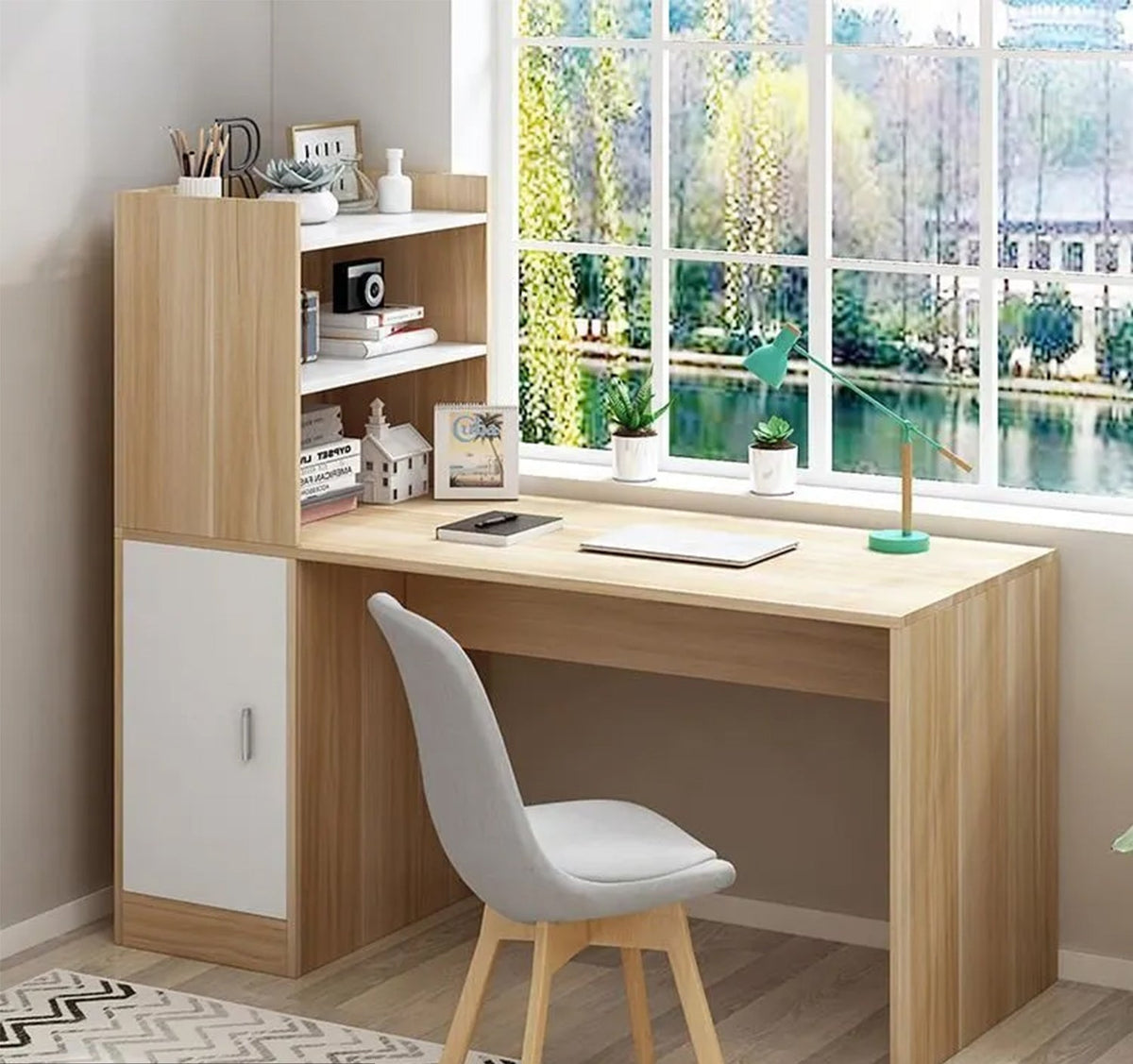مكتب مع وحدة تخزين و ارفف خشب MDF عالي الجودة - HFS-130