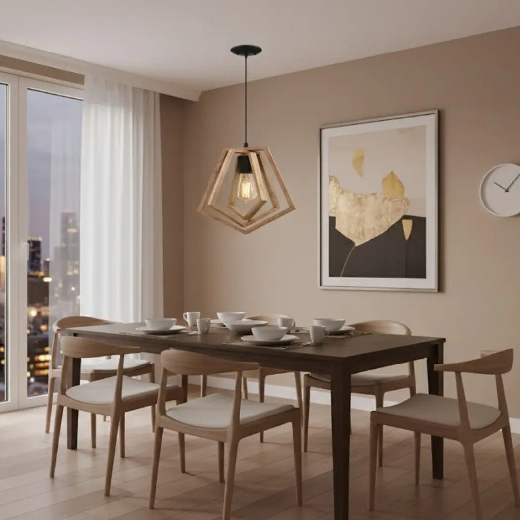 Single Ceiling Pendant with Three Movable Interiors Natural Wood Light Brown Paint – Model SKN-033 from Oscar Furniture