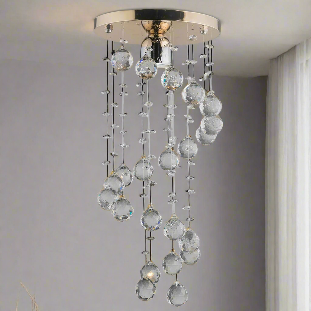 Crystal and stainless steel chandelier with a luxurious design