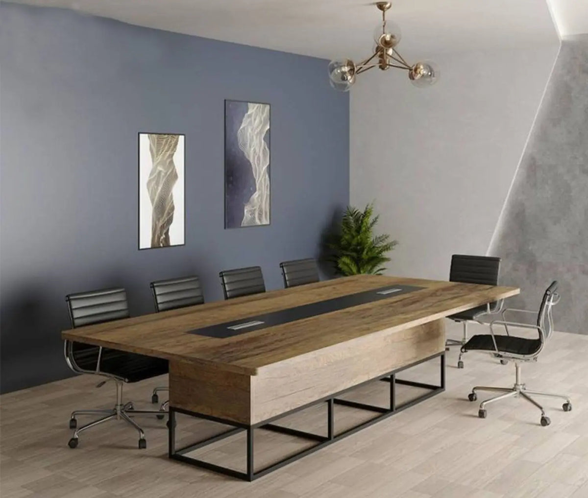 ترابيزة اجتماعات خشب MDF إسباني مع شاسيه معدني – تصميم عصري فاخر