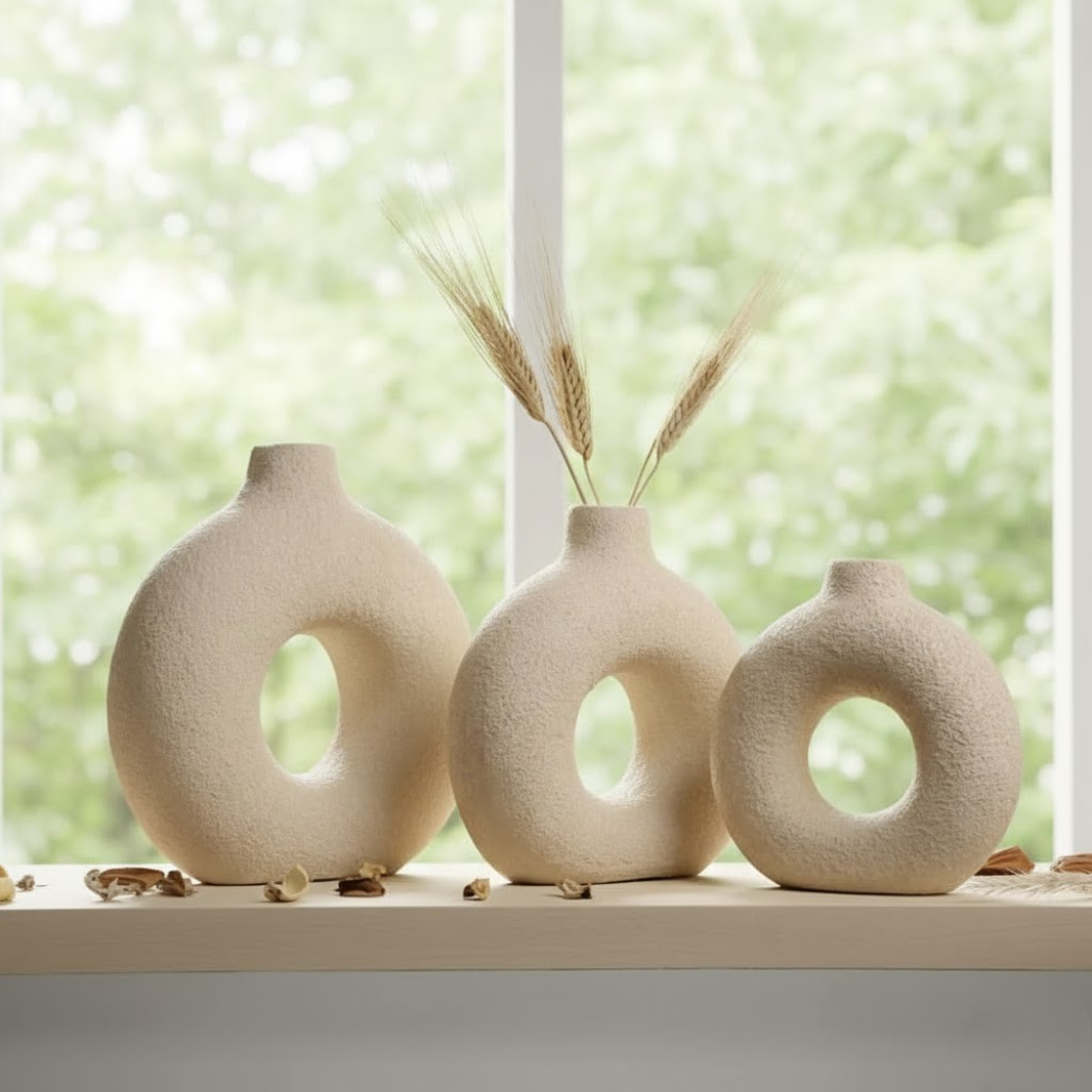 Set of 3 Beige Marble Gradient Ceramic Vases – KHK-003