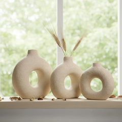 Set of 3 Beige Marble Gradient Ceramic Vases – KHK-003