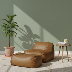 Easy Chair Leather with Very Comfortable Ottoman in Brown Leather Material ELH-107