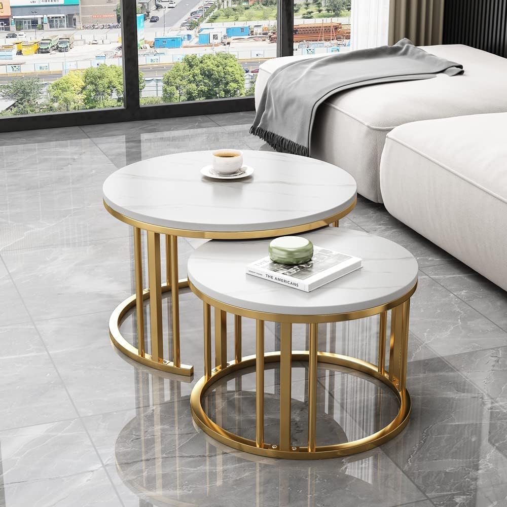 Set of steel coated coffee tables – Carrara marble surface – luxurious modern design – model ZSL-002