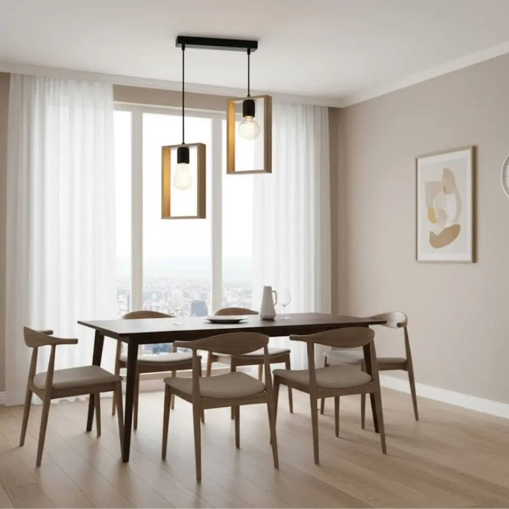 Double Ceiling Pendant Natural Wood Transparent Insulating Paint – Model SKN-024 from Oscar Furniture