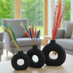 Set of 3 Ceramic Vases with Harmonious Gradient in Black – KHK-036