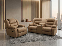Luxury Recliner Set in Linen, Velvet, or Suede Leather (Two-Seater Sofa + Chair) – BIM-039