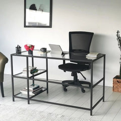 مكتب زجاج وخشب MDF عصري بتصميم أنيق للعمل – WAF-238