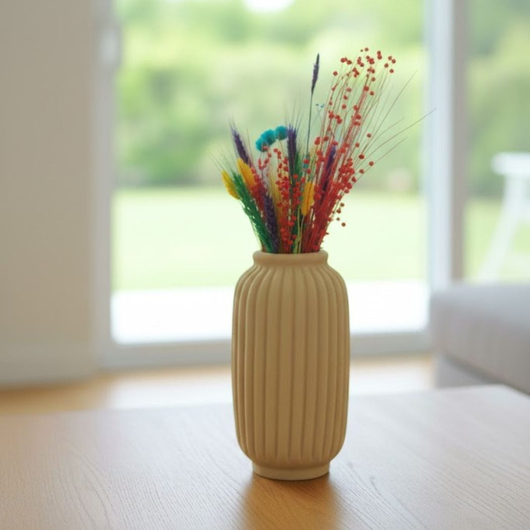 Beige-colored ceramic vase with elegant design – KHK-013