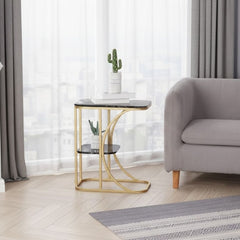 Side Table with Marble Top and Iron Frame for Modern Decor REL-019