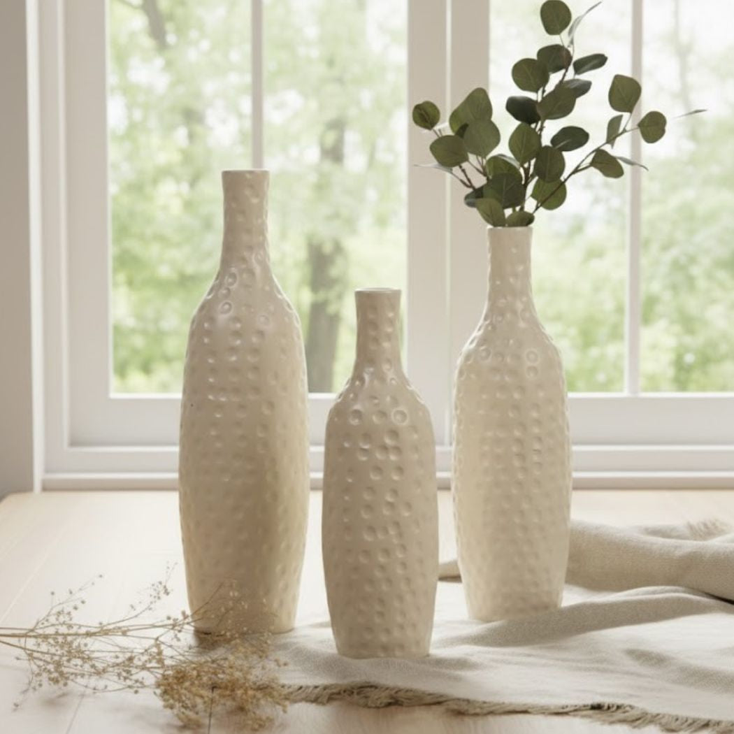 Set of 3 Ceramic Vases with Large Gradient in Off White Color – KHK-009