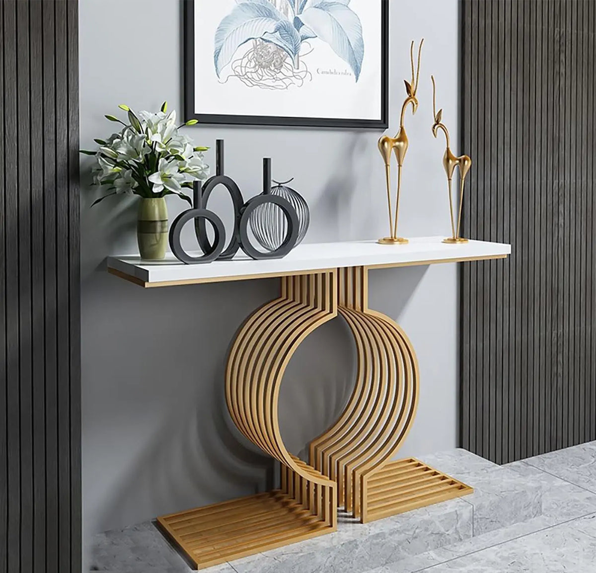 Modern console with painted iron materials and marble – elegant design