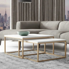 Square Nesting Table ELET-039 – Iron with Marble in a Modern Space-Saving Design