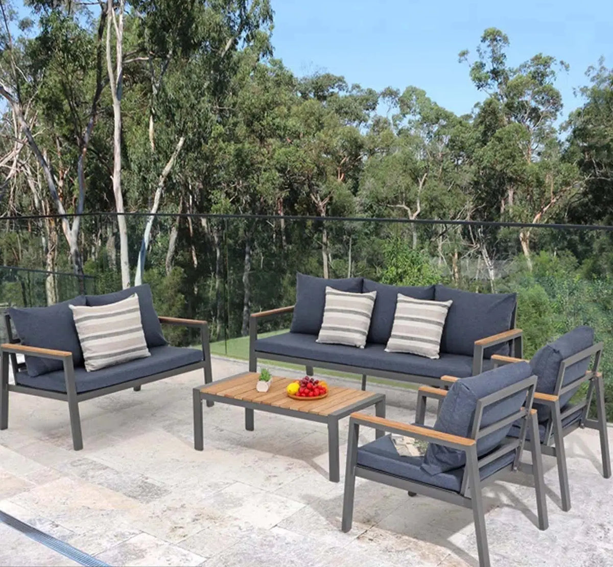 Luxury Metal Outdoor Seating Set for 7 People – Elegant Dark Gray