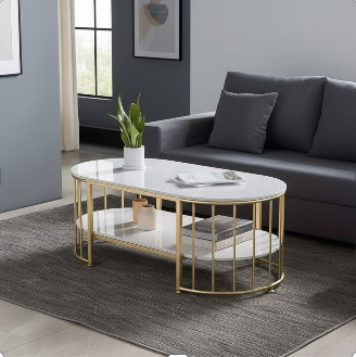 Steel Coated Coffee Table – Luxury Carrara Marble Top – Elegant Modern Design – Model ZSL-029