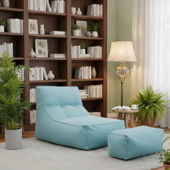 Easy Chair with Ottoman Sabia Fabric Very Comfortable in Baby Blue ELH-040