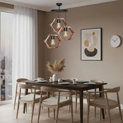 Triple Natural Wood Ceiling Pendant with Transparent Insulating Paint – Burnt Wood Style – Model SKN-031 from Oscar Furniture