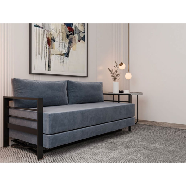 كنبة متعددة الاستخدام  – تصميم عصري بخامة ستيل وقماش قطيفة جلد مقلوب فاخر – لون أسود ورمادي