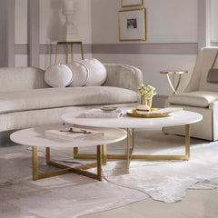 طقم ترابيزات قهوة استيل مطلي – سطح رخام كرّارة فاخر – تصميم دائري عصري – موديل ZSL-049