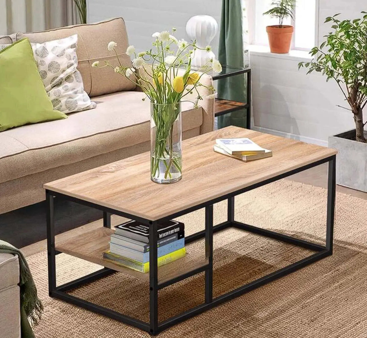 Iron and Melamine Wood Coffee Table - MTC-093