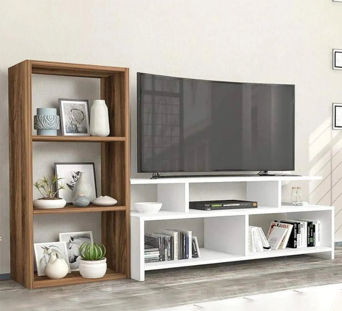 Kariya TV unit with 3 shelves and a side stand made of MDF wood