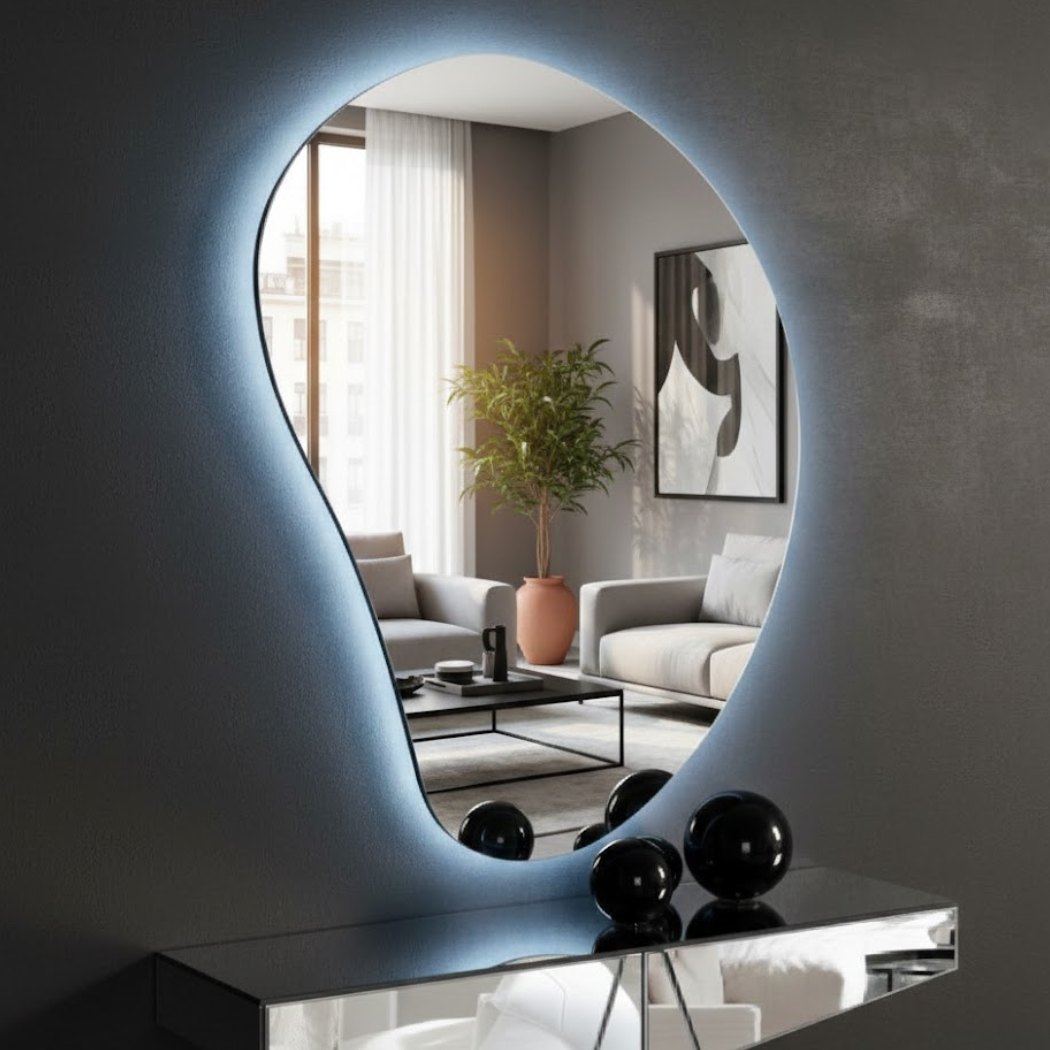 LED Light Mirror – White Frame – Size 50×70 cm – High-Quality Glass – Model KTM-012