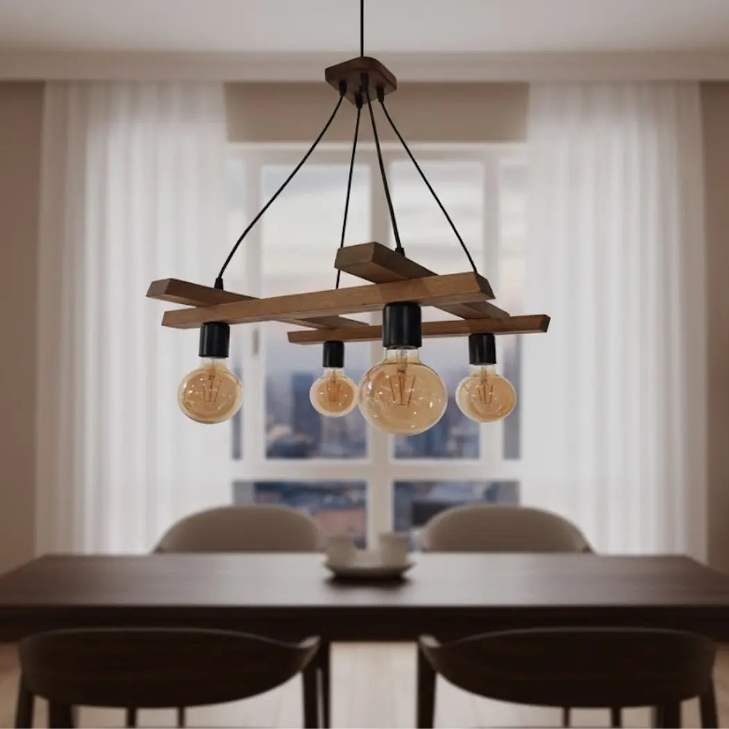 Natural Wood Chandelier with Reddish Brown Paint – Model SKN-015 from Oscar Furniture