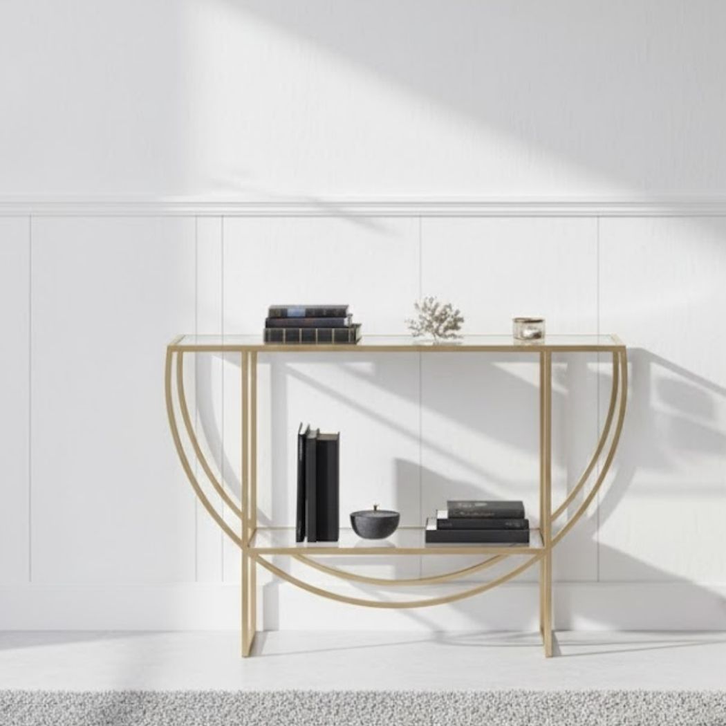 Console with marble top and iron frame for modern decor REL-026