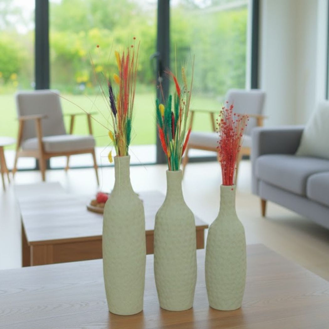 Set of 3 Large Gradient Beige Pottery Vases – KHK-032