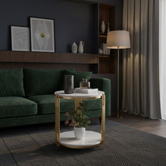 Side Coffee Table with Marble Top and Iron Frame for Modern Decor REL-023