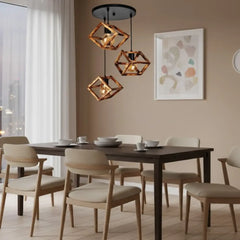 Triple Natural Wood Ceiling Pendant with Transparent Insulating Paint – Burnt Wood Style – Model SKN-029 from Oscar Furniture