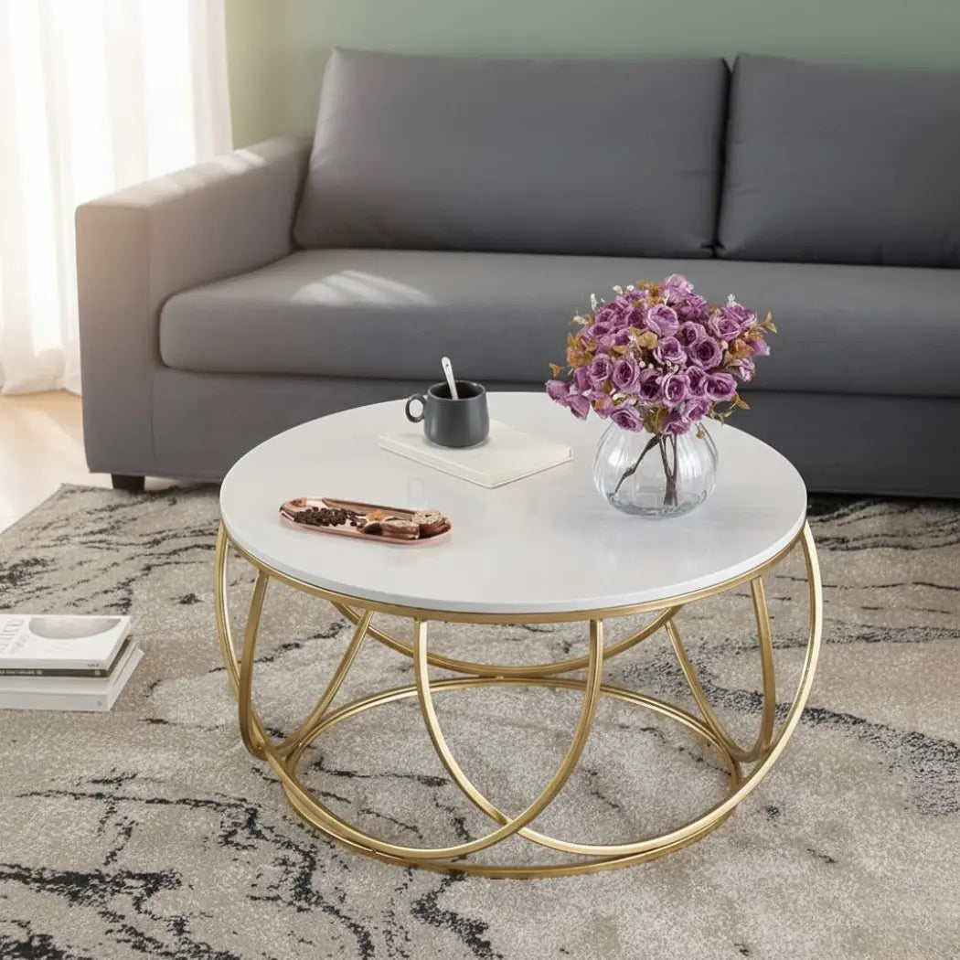 Steel Coated Coffee Table – Luxury Carrara Marble Top – Elegant Modern Design – Model ZSL-023