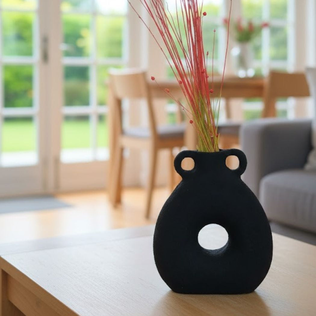 Black Ceramic Vase with Elegant Design – KHK-029
