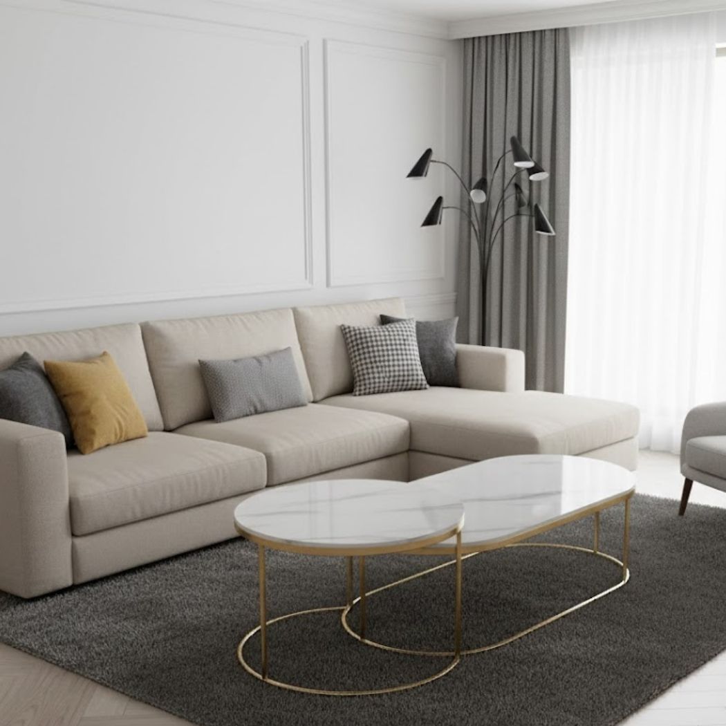 2-piece coffee table set with marble top and iron frame for modern decor REL-025