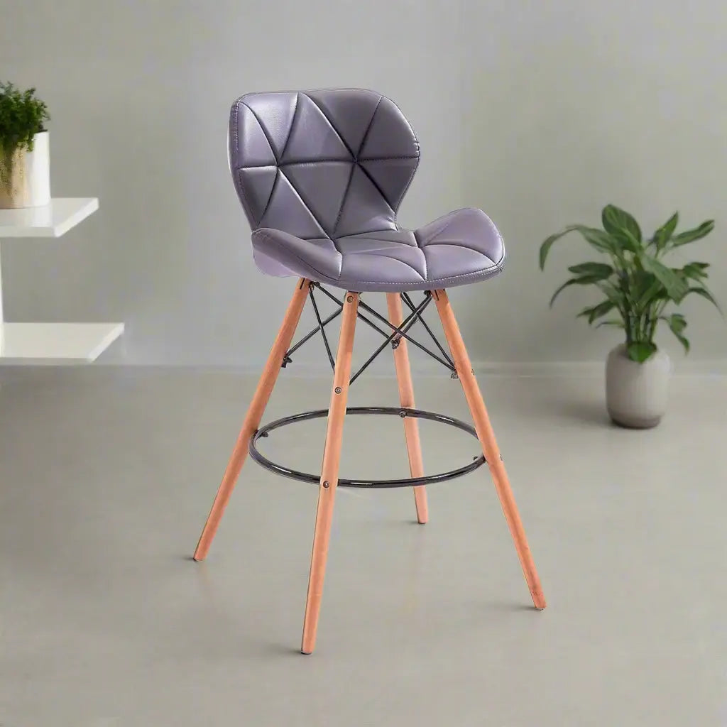 Modern upholstered leather bar chair with beech wood legs - RYL-035