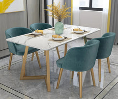 Dining table - 4 metal chairs and a white quartz marble table - LUS-133