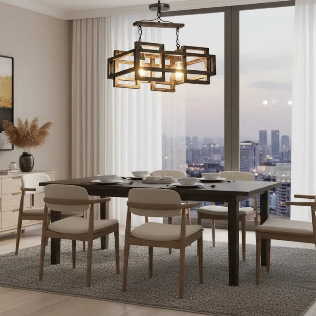 Natural Wood Chandelier with Reddish Brown Paint – Model SKN-038 from Oscar Furniture