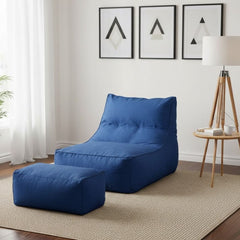 Easy Chair Share with Very Comfortable Pouf in Sabia Fabric in Blue ELH-042