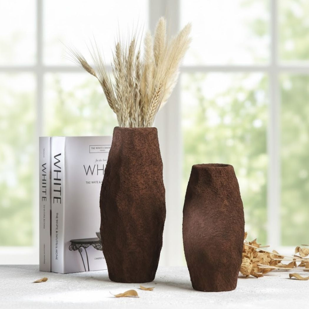 Set of 2 Earthenware Vases in Elegant Gradient Earthy Brown Color – KHK-005