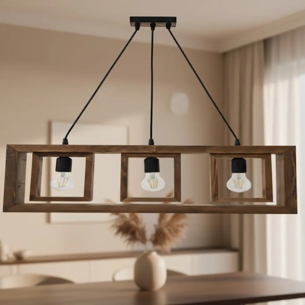 Natural Wood Chandelier with Reddish Brown Paint – Model SKN-010 from Oscar Furniture