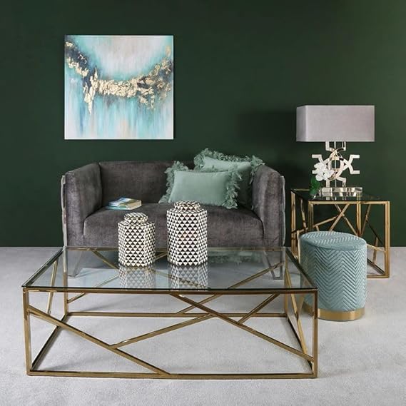 ترابيزة قهوة استيل مطلي – سطح زجاج شفاف 6 مم – تصميم عصري فاخر – موديل ZSL-037