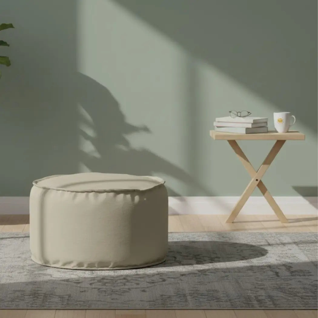 Medium-sized pouf with comfortable and modern Sabia fabric in beige color ELH-084