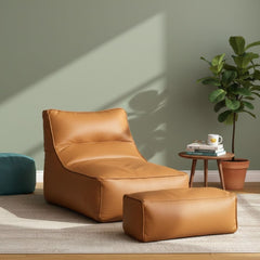 Easy Chair Leather with Very Comfortable Ottoman in Camel Leather Material ELH-108