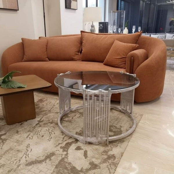 ترابيزة قهوة استيل مطلي – سطح زجاج فاميه 6 مم – تصميم عصري فاخر – موديل ZSL-034